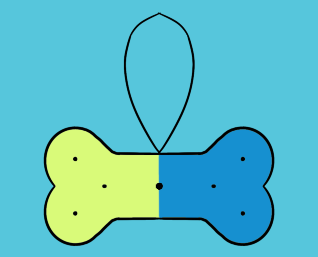 Logo of the app. It shows a cartoon bone half blue and half green.
