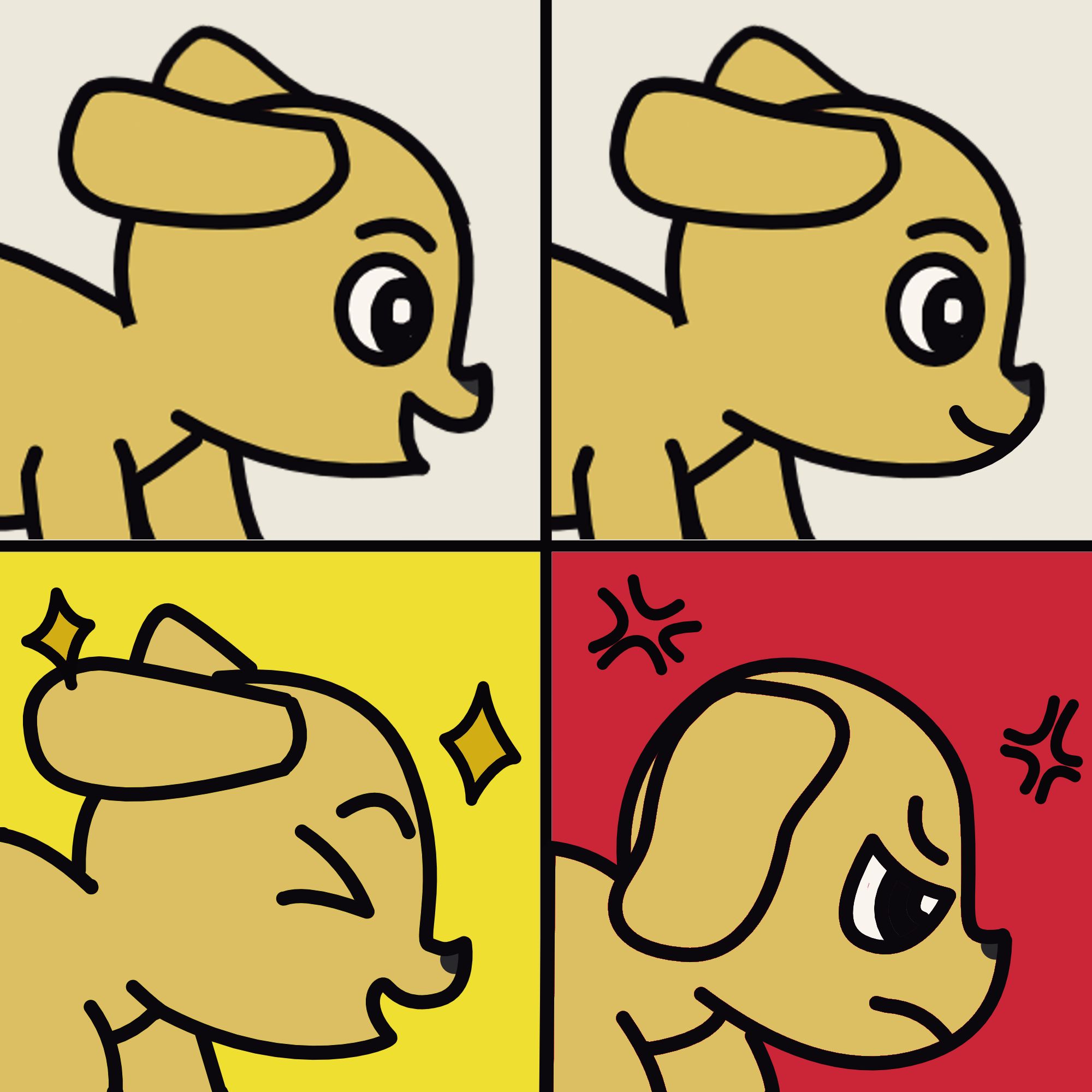 Ilustration of the 4 differents expression that the pet can have.