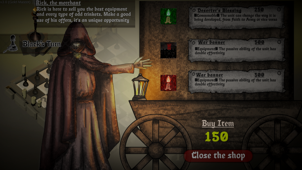 In-game capture of the merchant, unlockable by moving to the correct random square